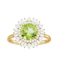 Certified Real 2 Carat Peridot Engagement Ring with Moissanite Double Halo