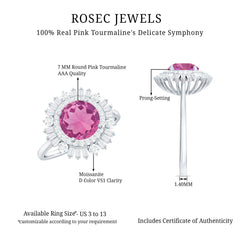 2 CT Round Pink Tourmaline Cocktail Ring with Moissanite Double Halo