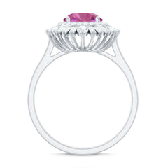 2 CT Round Pink Tourmaline Cocktail Ring with Moissanite Double Halo