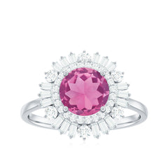 2 CT Round Pink Tourmaline Cocktail Ring with Moissanite Double Halo
