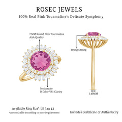 2 CT Round Pink Tourmaline Cocktail Ring with Moissanite Double Halo