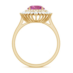 2 CT Round Pink Tourmaline Cocktail Ring with Moissanite Double Halo