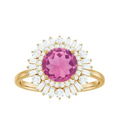 2 CT Round Pink Tourmaline Cocktail Ring with Moissanite Double Halo