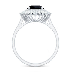 7mm Round Black Onyx Double Halo Cocktail Ring with Moissanite