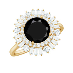 Natural 1.5 Carat Black Spinel Engagement Ring with Double Moissanite Halo