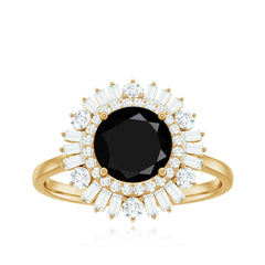 Natural 1.5 Carat Black Spinel Engagement Ring with Double Moissanite Halo