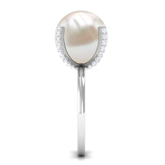 Designer Freshwater Pearl Solitaire Engagement Ring with Diamond
