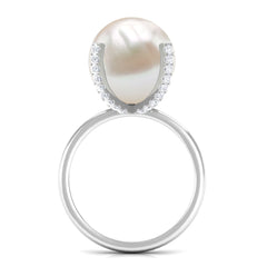 Designer Freshwater Pearl Solitaire Engagement Ring with Diamond