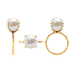 Designer Freshwater Pearl Solitaire Engagement Ring with Diamond