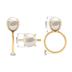 Designer Freshwater Pearl Solitaire Engagement Ring with Diamond