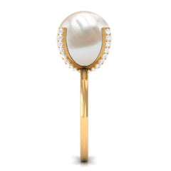 Designer Freshwater Pearl Solitaire Engagement Ring with Diamond