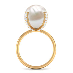 Designer Freshwater Pearl Solitaire Engagement Ring with Diamond