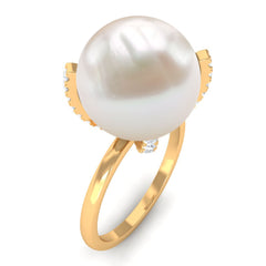 Designer Freshwater Pearl Solitaire Engagement Ring with Diamond