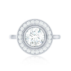 Vintage Inspired Round Moissanite Halo Engagement Ring with Certificate