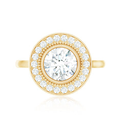 Vintage Inspired Round Moissanite Halo Engagement Ring with Certificate