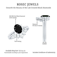 Created Black Diamond Oval Engagement Ring Set with Diamond