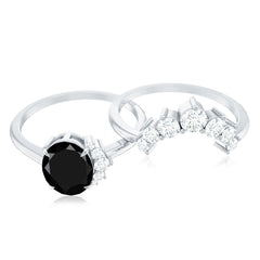 Created Black Diamond Oval Engagement Ring Set with Diamond