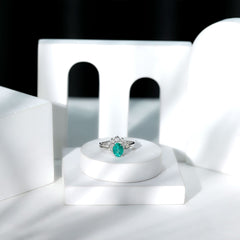 Natural Emerald Wedding Engagement Ring Set with Diamond