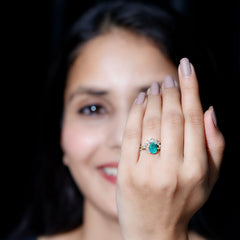 Natural Emerald Wedding Engagement Ring Set with Diamond