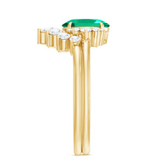 Designer Lab Grown Emerald Oval Engagement Ring with Diamond Enhancer