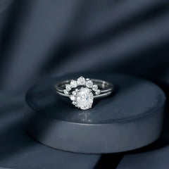 2.75 CT Oval Cut Zircon Half Halo Wedding Ring Set