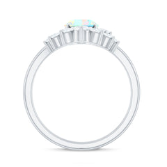 Real Ethiopian Opal Diamond Oval Engagement Ring and Wedding Band Set