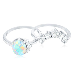 Real Ethiopian Opal Diamond Oval Engagement Ring and Wedding Band Set