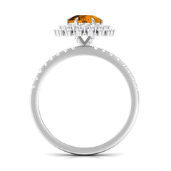 Natural Citrine Double Halo Engagement Ring with Moissanite