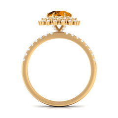 Natural Citrine Double Halo Engagement Ring with Moissanite