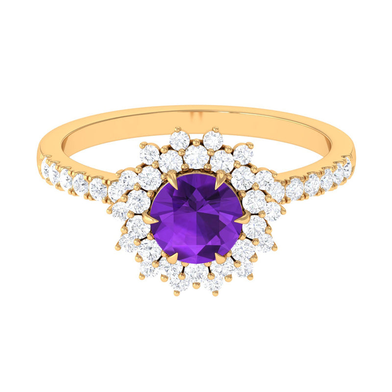Round Amethyst Statement Engagement Ring with Moissanite