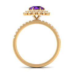 Round Amethyst Statement Engagement Ring with Moissanite