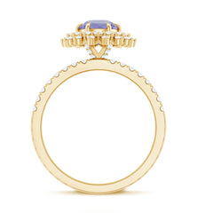 Natural Tanzanite Diamond Engagement Ring with Double Halo