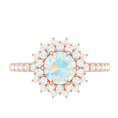 Natural Opalescent Circle Engagement Ring with Double Halo