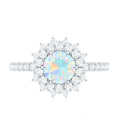 Natural Opalescent Circle Engagement Ring with Double Halo