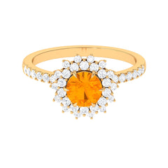 Round Fire Opal Statement Engagement Ring with Moissanite