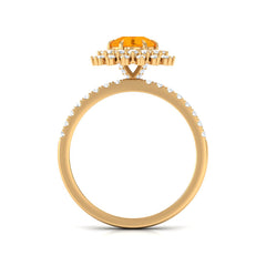 Round Fire Opal Statement Engagement Ring with Moissanite