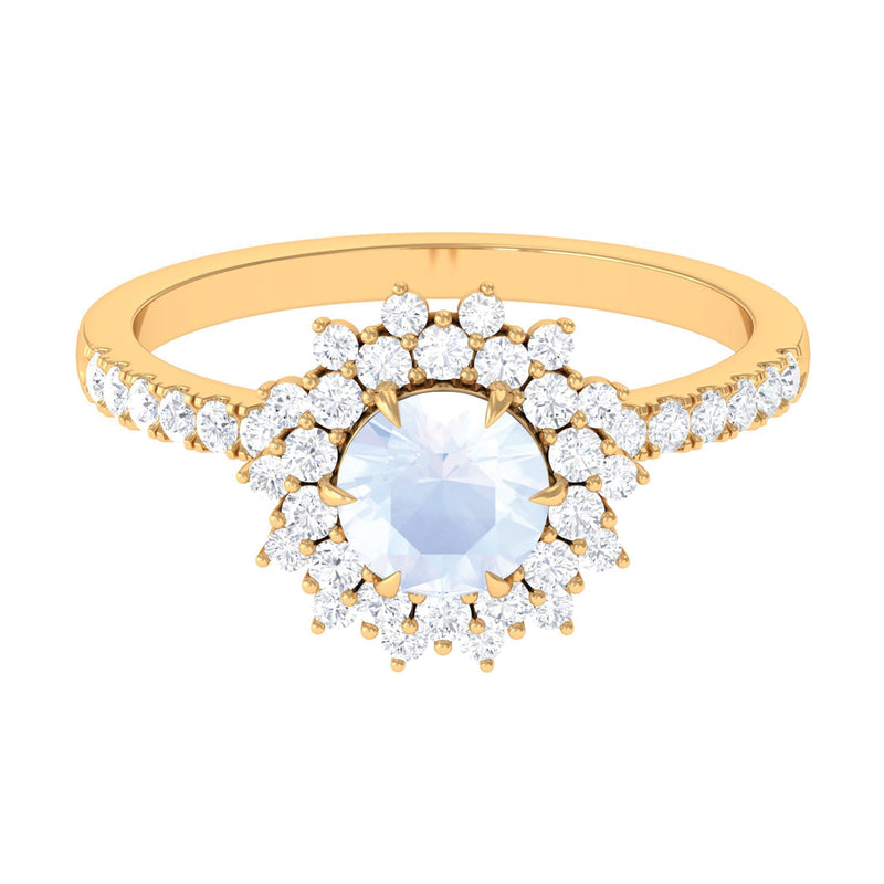 1.5 CT Round Moonstone Statement Engagement Ring with Moissanite