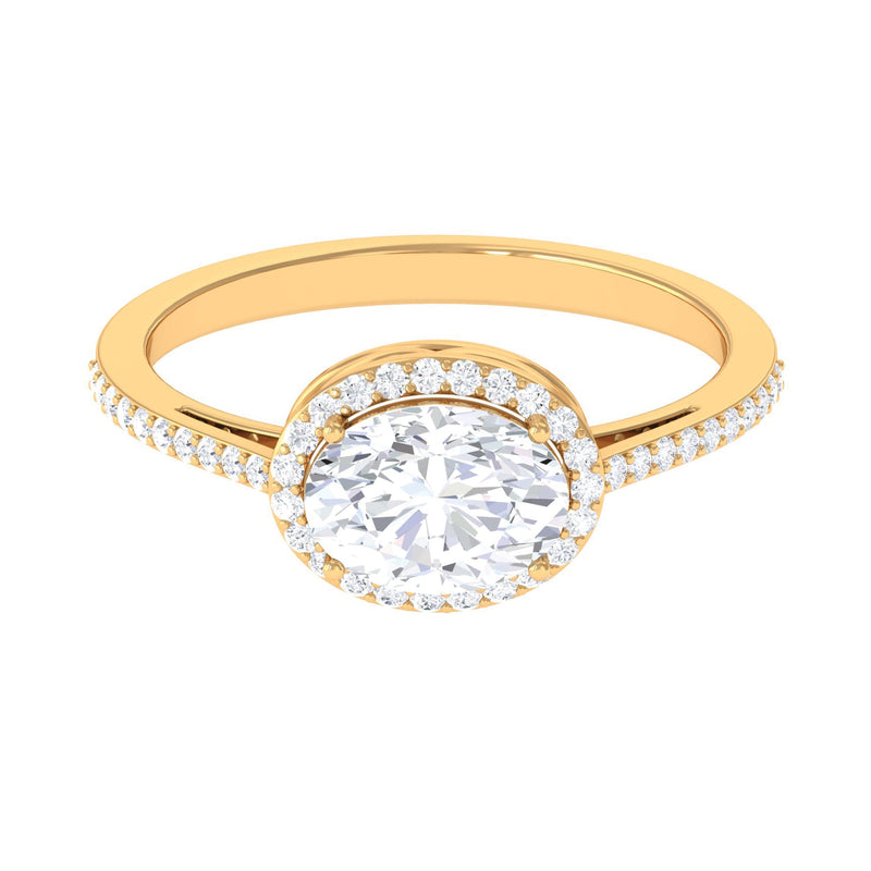 2.5 CT Oval Simulated Diamond East West Halo Engagement Ring