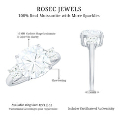 Cushion Moissanite Huge Engagement Ring