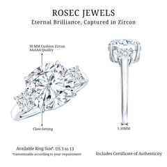 Certified 6 Carat Cubic Zirconia Three Stone Engagement Ring
