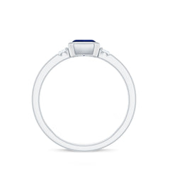 Bezel Set 1.75 Carat Lab Grown Blue Sapphire Emerald Cut Engagement Ring with Diamond