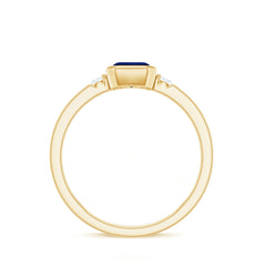 Bezel Set 1.75 Carat Lab Grown Blue Sapphire Emerald Cut Engagement Ring with Diamond