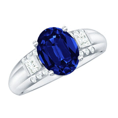Certified Oval 4 Carat Lab Grown Blue Sapphire Statement Engagement Ring with Diamond