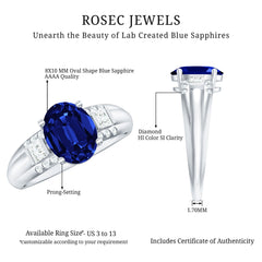 Certified Oval 4 Carat Lab Grown Blue Sapphire Statement Engagement Ring with Diamond
