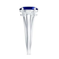 Certified Oval 4 Carat Lab Grown Blue Sapphire Statement Engagement Ring with Diamond