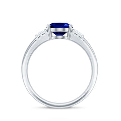 Certified Oval 4 Carat Lab Grown Blue Sapphire Statement Engagement Ring with Diamond