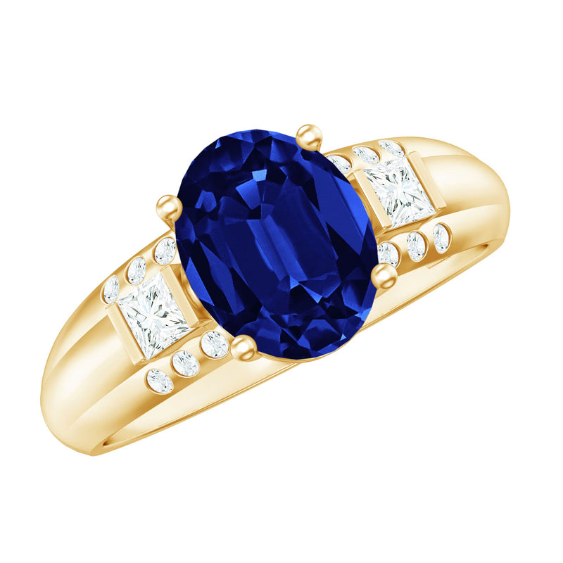 Certified Oval 4 Carat Lab Grown Blue Sapphire Statement Engagement Ring with Diamond