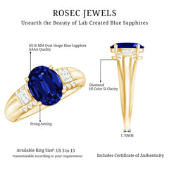 Certified Oval 4 Carat Lab Grown Blue Sapphire Statement Engagement Ring with Diamond