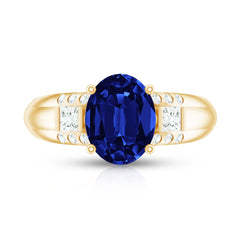 Certified Oval 4 Carat Lab Grown Blue Sapphire Statement Engagement Ring with Diamond