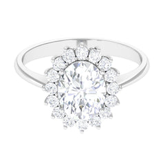 Oval Cut Cubic Zirconia Halo Statement Engagement Ring